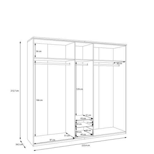 Szafa z lustrem i szufladami 220 cm Dąb Valencia/Rattan naturalny